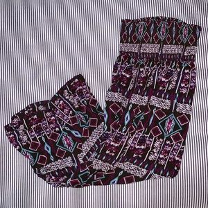 Colorful tribal print strapless maxi dress